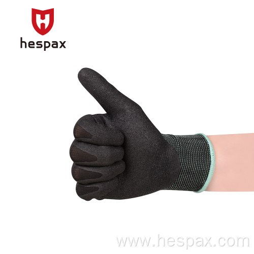 Hespax Cheap Factory 13G Black Sandy Nitrile Gloves